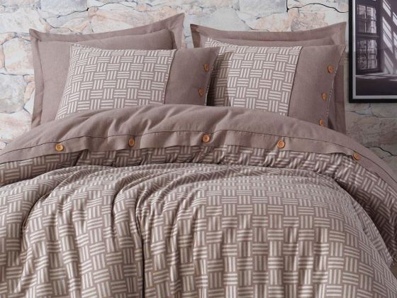 Derin Dobby Yarn Dyed Double Duvet Cover Set Stone