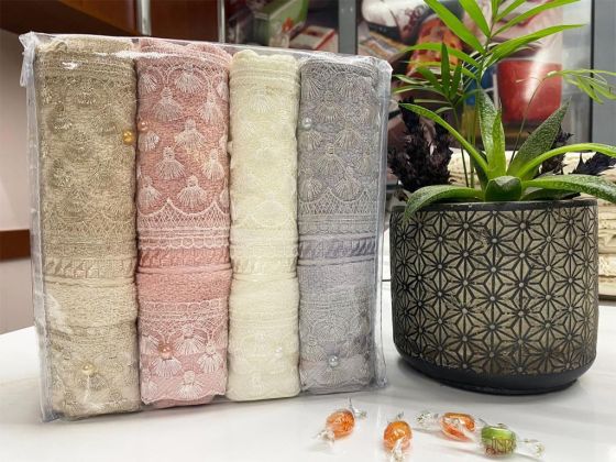 Derska Cotton Lacy Hand and Face Towel Set 4 Pcs