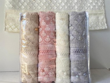 Derska Cotton Lacy Hand and Face Towel Set 4 Pcs - Thumbnail