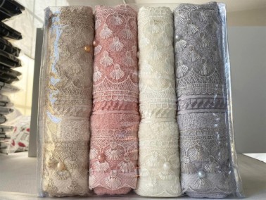 Derska Cotton Lacy Hand and Face Towel Set 4 Pcs - Thumbnail