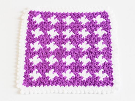 Patterned Squared Bath WashCloth - Purple White