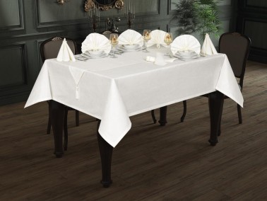 Dessert Jacquard Table Cloth Set 12 Person - Cream - Thumbnail