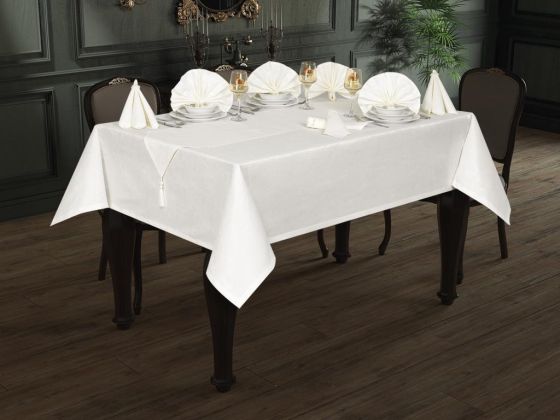 Dessert Jacquard Table Cloth Set 12 Person - Cream