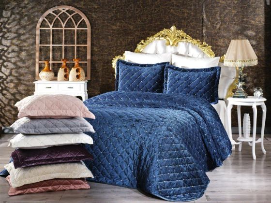 Dessert Velvet Double Bedspread - Navy Blue