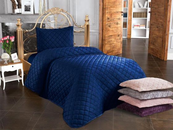 Dessert Velvet Fabric Single Bedspread Navy Blue