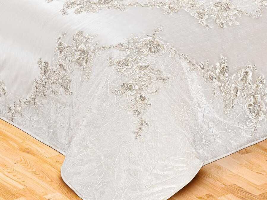  Destan طقم غطاء سرير مزدوج من قماش الجاكار لون كريمي