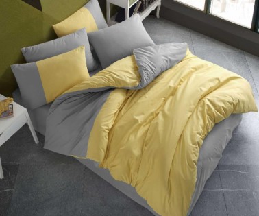 Diamond Double Duvet Cover Set Yellow Anthracite - Thumbnail