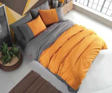 Diamond Double Duvet Cover Set Orange Anthracite - Thumbnail