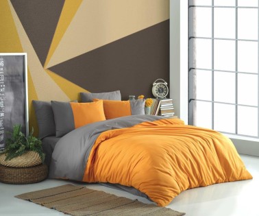 Diamond Double Duvet Cover Set Orange Anthracite - Thumbnail