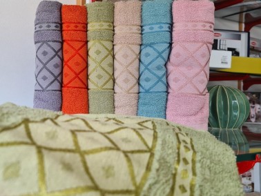 Diamond Patterned Jacquard Hand And Face Towel Set 50x90 cm 6pcs - Thumbnail