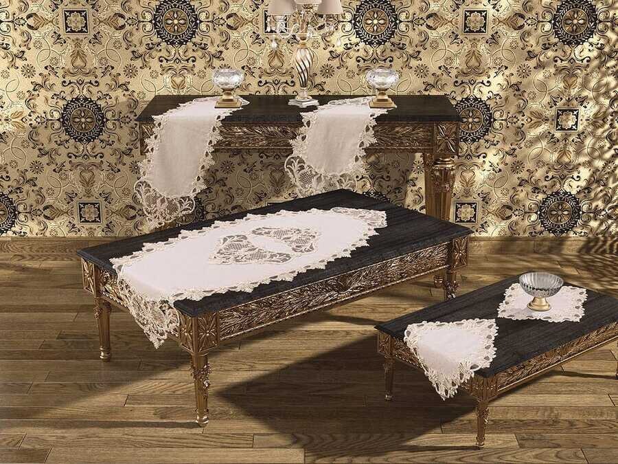 Dowry World - Diamond Living Room Set 5 Pcs Cream