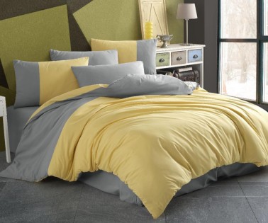 Diamond Single Duvet Cover Set Yellow Anthracite - Thumbnail