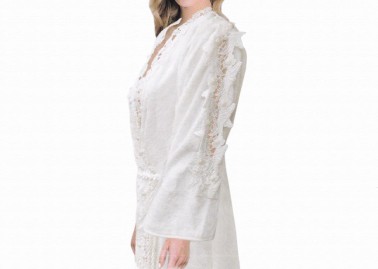 Diana Bathrobe for Women With Lace Bamboo Cream - Thumbnail