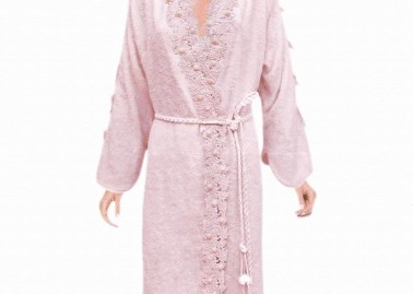 Diana Bathrobe Set for Women With Lace Bamboo Pink - Thumbnail