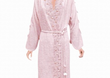 Diana Bathrobe Set for Women With Lace Bamboo Pink - Thumbnail