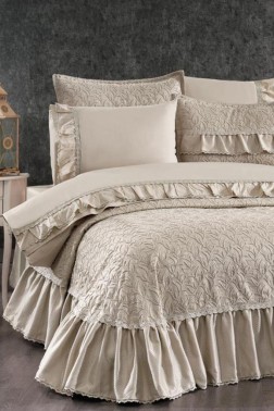 Diana Bridal Set 7pcs, Coverlet 240x250, Sheet 240x260, Duvet Cover 200x220, Pillowcase 50x70, Double Size, Cappucino - Thumbnail