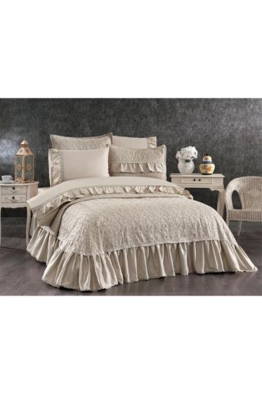 Diana Bridal Set 7pcs, Coverlet 240x250, Sheet 240x260, Duvet Cover 200x220, Pillowcase 50x70, Double Size, Cappucino