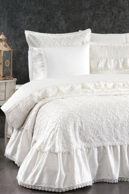 Diana Bridal Set 7pcs, Coverlet 240x250, Sheet 240x260, Duvet Cover 200x220, Pillowcase 50x70, Double Size, Cream - Thumbnail