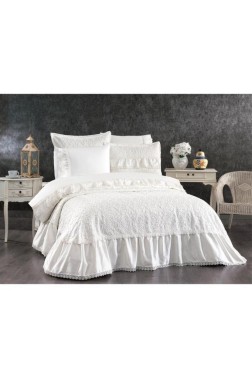 Diana Bridal Set 7pcs, Coverlet 240x250, Sheet 240x260, Duvet Cover 200x220, Pillowcase 50x70, Double Size, Cream - Thumbnail