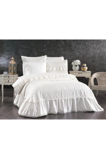 Diana Bridal Set 7pcs, Coverlet 240x250, Sheet 240x260, Duvet Cover 200x220, Pillowcase 50x70, Double Size, Cream