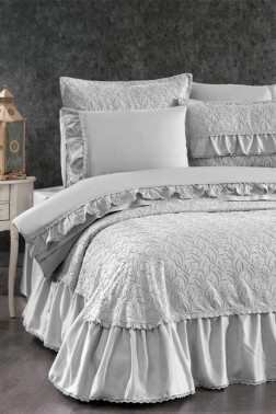 Diana Bridal Set 7pcs, Coverlet 240x250, Sheet 240x260, Duvet Cover 200x220, Pillowcase 50x70, Double Size, Gray - Thumbnail