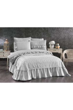 Diana Bridal Set 7pcs, Coverlet 240x250, Sheet 240x260, Duvet Cover 200x220, Pillowcase 50x70, Double Size, Gray - Thumbnail