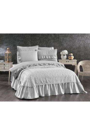 Diana Bridal Set 7pcs, Coverlet 240x250, Sheet 240x260, Duvet Cover 200x220, Pillowcase 50x70, Double Size, Gray