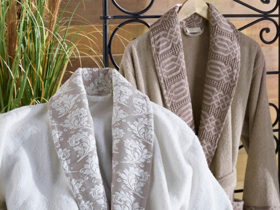 Diana Cotton Bathrobe Set Cream Brown