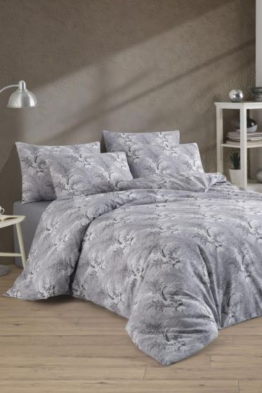 Diego Bedding Set 4 Pcs, Duvet Cover, Bed Sheet, Pillowcase, Double Size, Self Patterned, Wedding, Daily use Gray