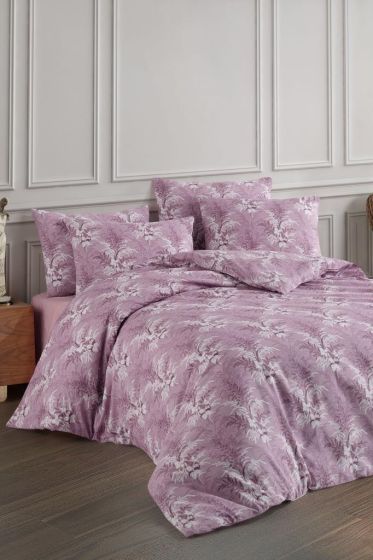 Diego Bedding Set 4 Pcs, Duvet Cover, Bed Sheet, Pillowcase, Double Size, Self Patterned, Wedding, Daily use Lila