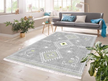 Dowry World - Afza Digital Printing Non-Slip Floor Velvet Carpet Gray 80x150 cm