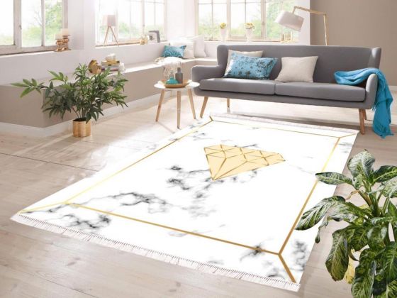Diamond Digital Printing Non-Slip Base Velvet Carpet White-Gold 100x300 cm