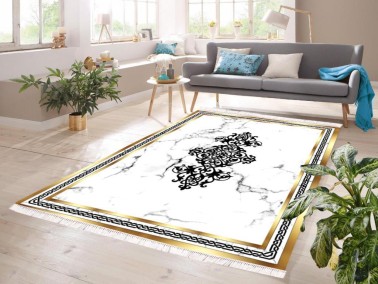Çeyiz Diyarı - Erika Digital Printing Non-Slip Base Velvet Carpet White-Gold 120x180 cm Çeyiz Diyarı - Erika Digital Printing Non-Slip Base Velvet Carpet White-Gold 120x180 cm