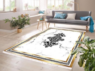 Dowry World - Erika Digital Printing Non-Slip Base Velvet Carpet White-Gold 180x280 cm Dowry World - Erika Digital Printing Non-Slip Base Velvet Carpet White-Gold 180x280 cm