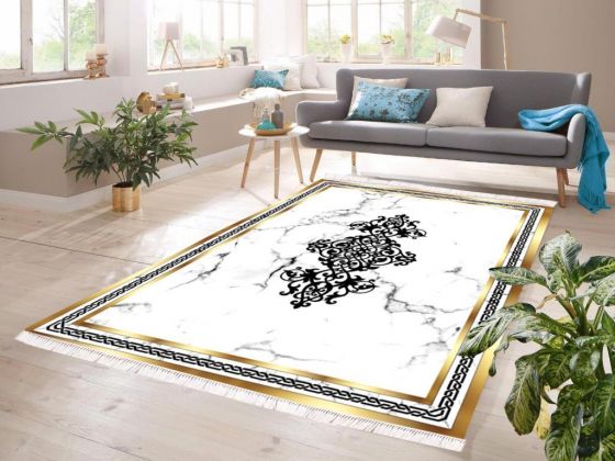 Erika Digital Printing Non-Slip Base Velvet Carpet White-Gold 80x150 cm