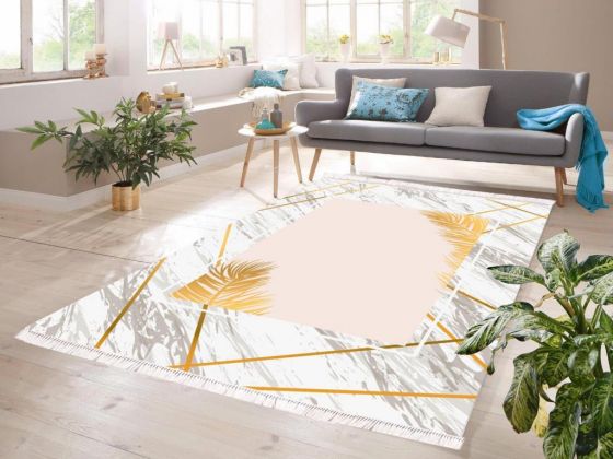 Franca Digital Printing Non-Slip Base Velvet Carpet White-Gold 80x150 cm