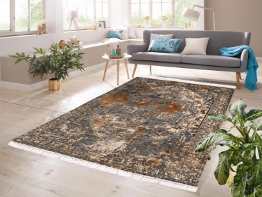 Dowry World - Inna Digital Printing Non-Slip Base Velvet Carpet Gray-Cream 80x150 cm