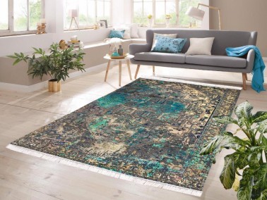Dowry World - Inna Digital Printing Non-Slip Floor Velvet Carpet Turquoise 100x200 cm