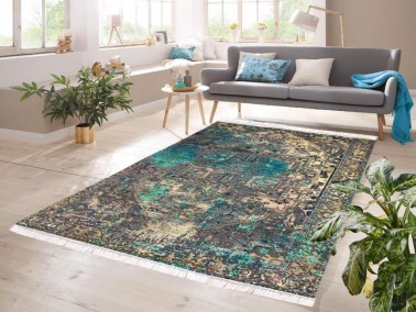 Çeyiz Diyarı - Inna Digital Printing Non-Slip Floor Velvet Carpet Turquoise 120x180 cm Çeyiz Diyarı - Inna Digital Printing Non-Slip Floor Velvet Carpet Turquoise 120x180 cm