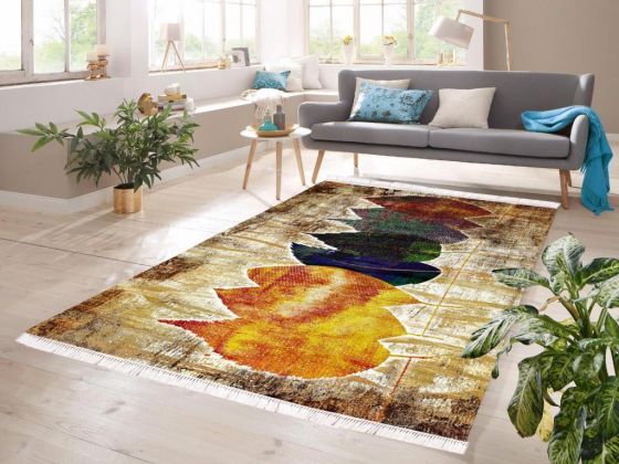 Leaf Digital Printing Non-Slip Base Velvet Carpet Multi Color 100x300 Cm