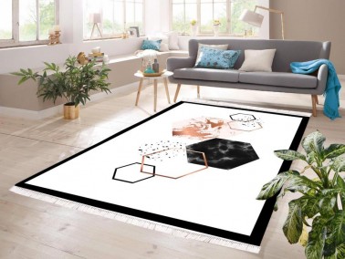 Dowry World - Sandra Digital Printing Non-Slip Base Velvet Carpet White-Black 80x150 Cm