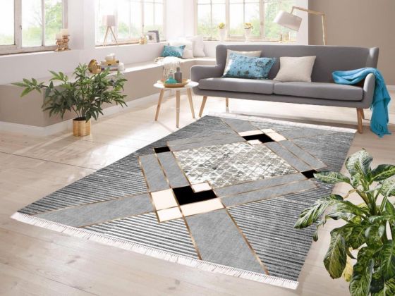 Square Digital Printing Non-Slip Base Velvet Carpet Gray 100x300 Cm