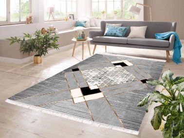 Çeyiz Diyarı - Square Digital Printing Non-Slip Base Velvet Carpet Gray 120x180 Cm Çeyiz Diyarı - Square Digital Printing Non-Slip Base Velvet Carpet Gray 120x180 Cm