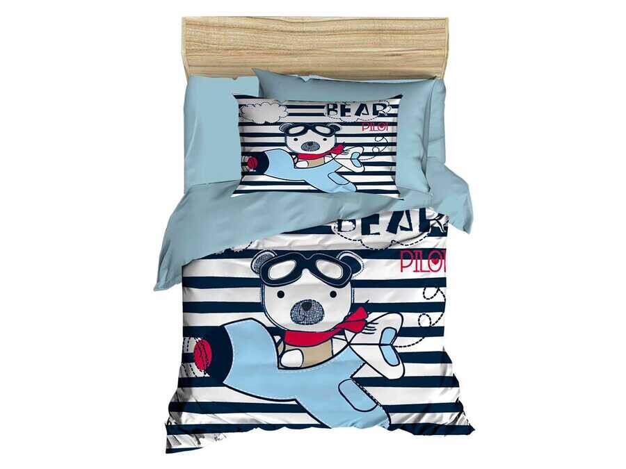 Çeyiz Diyarı - Digital Printed 3d Baby Duvet Cover Set Pilot Aquamarine Çeyiz Diyarı - Digital Printed 3d Baby Duvet Cover Set Pilot Aquamarine