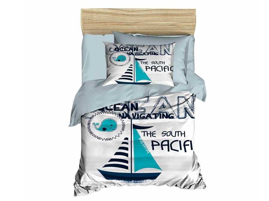 Çeyiz Diyarı - Digital Printed 3d Baby Duvet Cover Set Ship Boy Baby-Blue Çeyiz Diyarı - Digital Printed 3d Baby Duvet Cover Set Ship Boy Baby-Blue