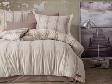 Dilsu Yarn Dyed Double Duvet Cover Set Beige - Thumbnail