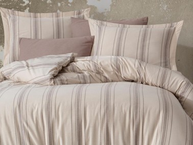 Dilsu Yarn Dyed Double Duvet Cover Set Beige - Thumbnail