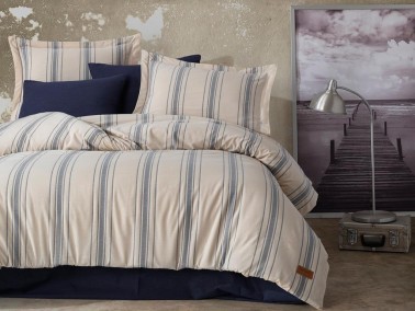 Dilsu Yarn Dyed Double Duvet Cover Set Navy Blue - Thumbnail