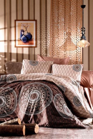 Dimas Bedding Set 4 Pcs, Duvet Cover, Bed Sheet, Pillowcase, Double Size, Self Patterned, Wedding, Daily use Brown