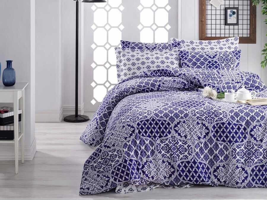 Dowry World - Donjette 100% Cotton Deluxe Double Duvet Cover Set Navy Blue